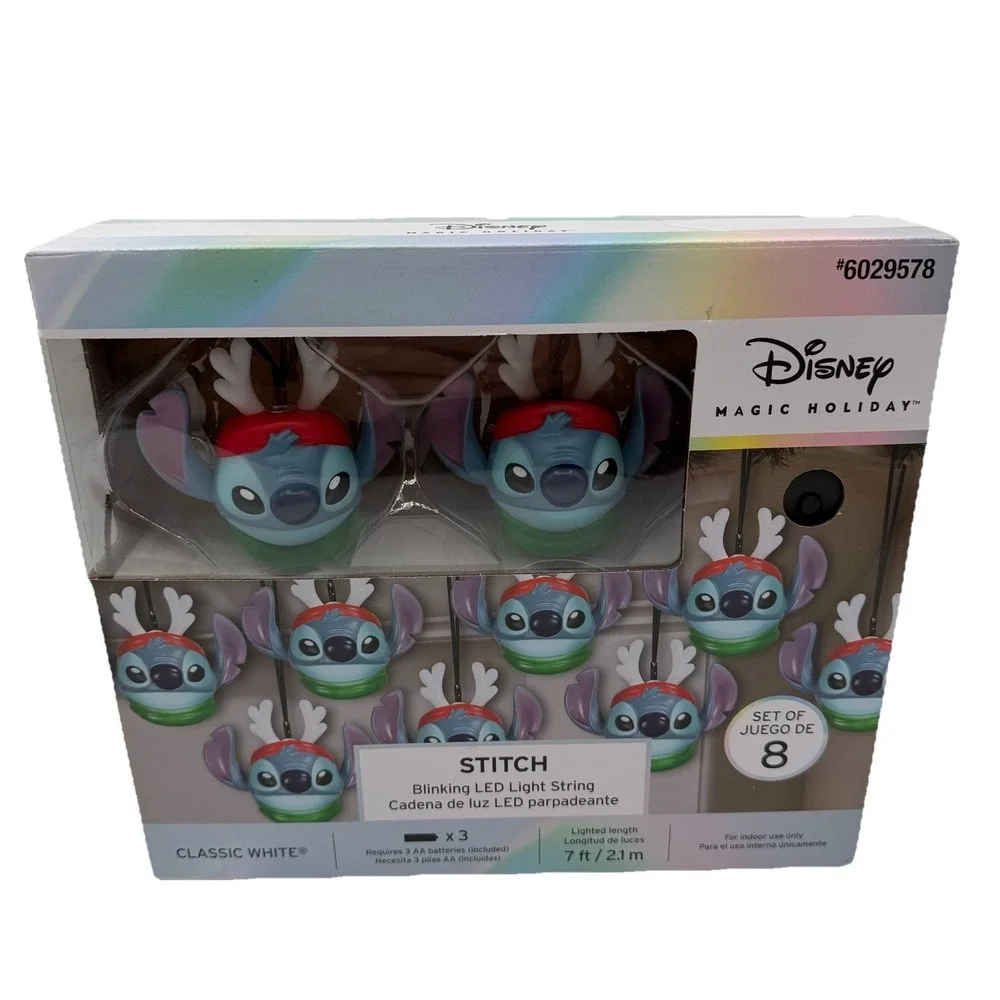 Disney Lilo &‎ Stitch 8 Ct 7ft White LED Indoor Christmas String Lights Blinking